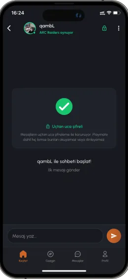 Playm encrypted chat conversation between matched gaming partners